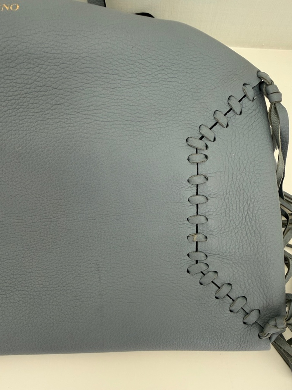 Valentino Light Blue Gray Grained Calf Leather Fringe C-Rockee Bag Tote - Picture 8 of 10